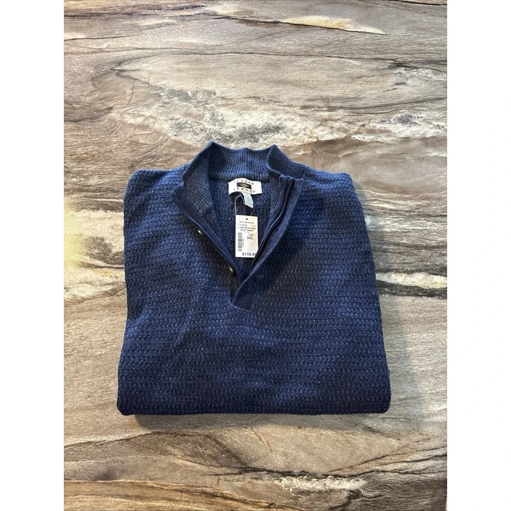 JOSEPH ABBOUD 1/4‎ ZIP Heritage SWEATER XXL Navy Merino Wool NEW w TAG Long Slv
